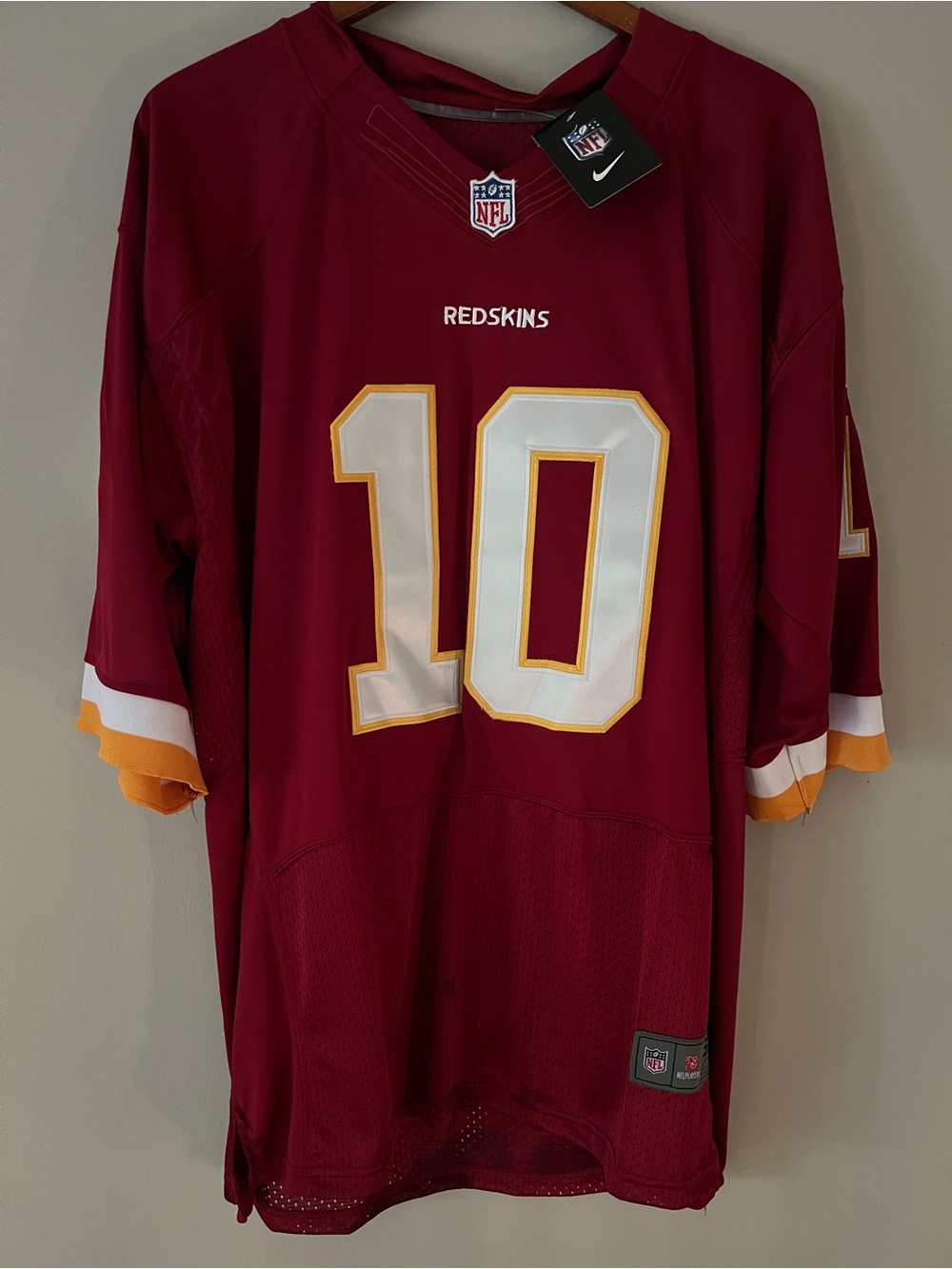 Nike Burgundy Redskins #10 Football Jersey with White & Gold Accents